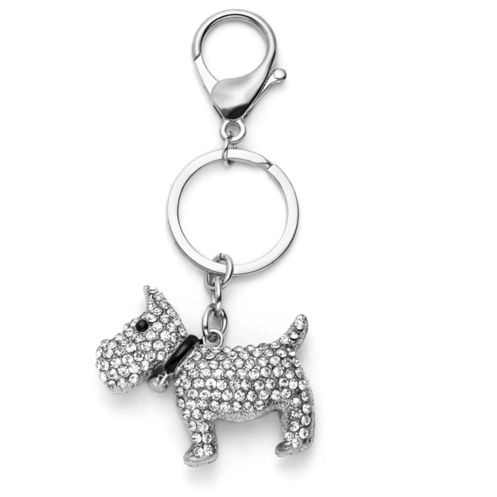 Terrier Dog RhinestoneSipver Bag Charm Keychain